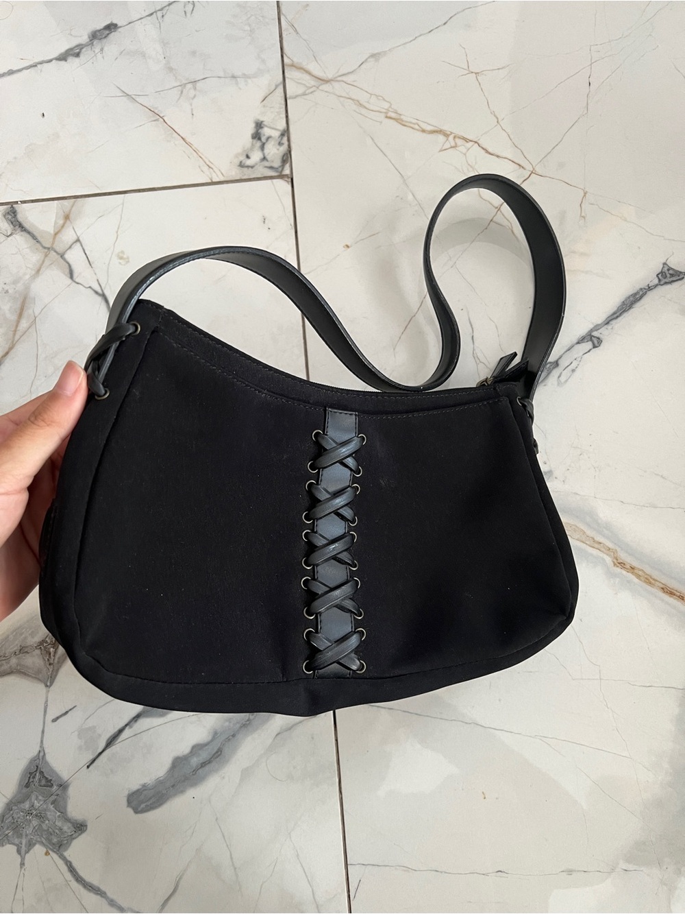 DKNY Black Lace-Up Shoulder Bag - Women's Everyday Handbag